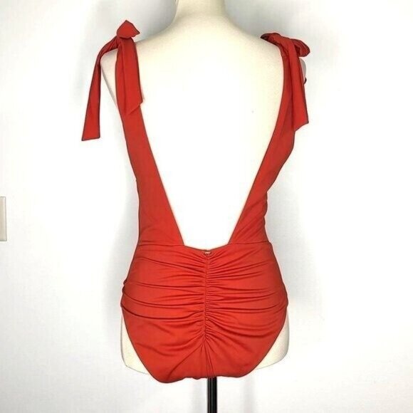 Phax One Piece Swimsuit L Low Back Cheeky Tie Shoulders Rust Orange NEW - Picture 3 of 12